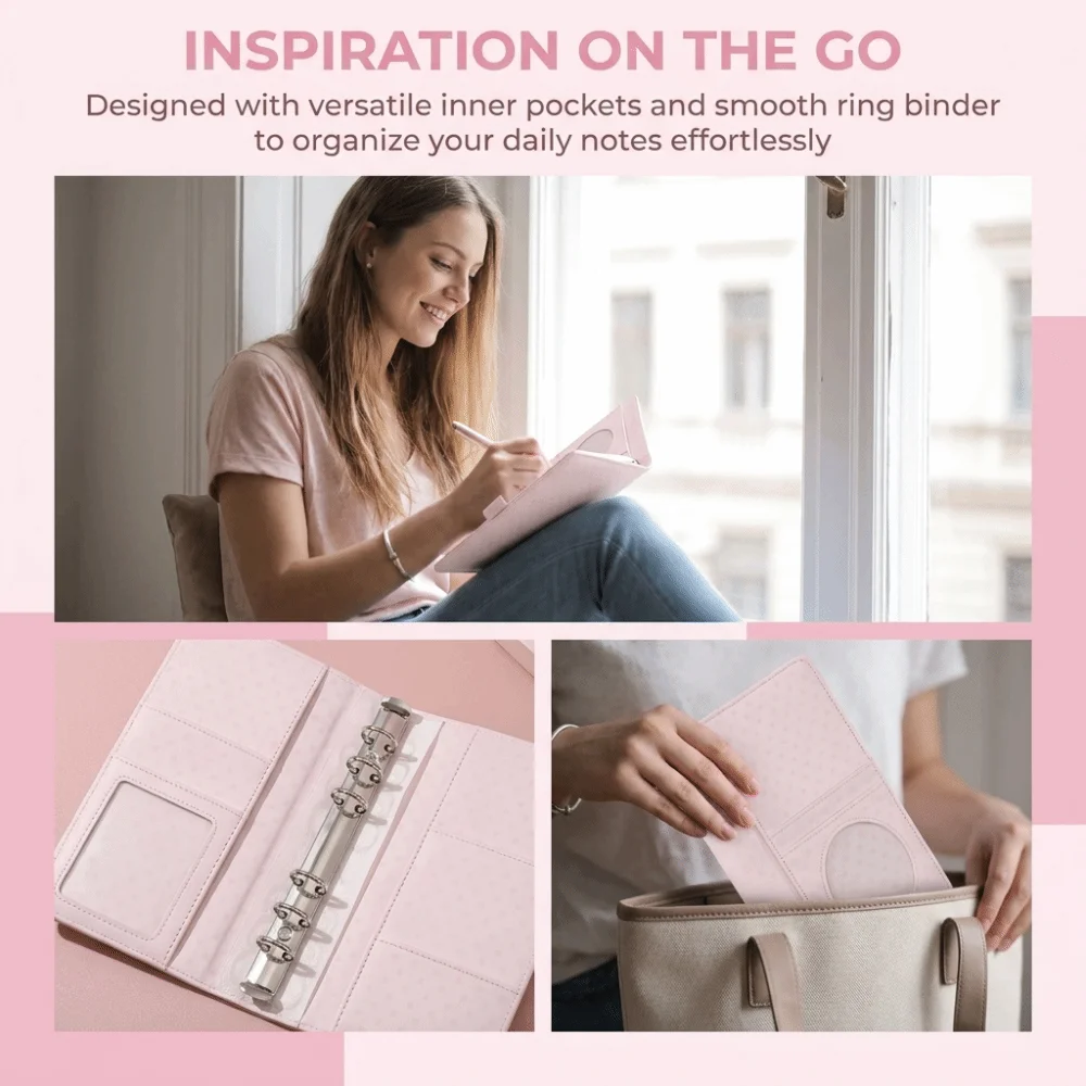 Planner Set PU Cover A6 Loose Leaf Notebook Pink Clip-on Diary Book 45 Sheets Polka Dot Album Stationery Student