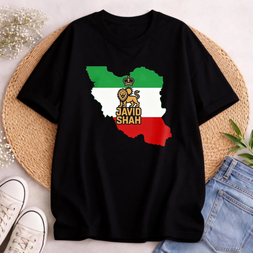 Iran Map Flag Lion Crown Javid Shah Men's T-Shirt National Pride Design Casual Wear Summer Gift For Friends Family