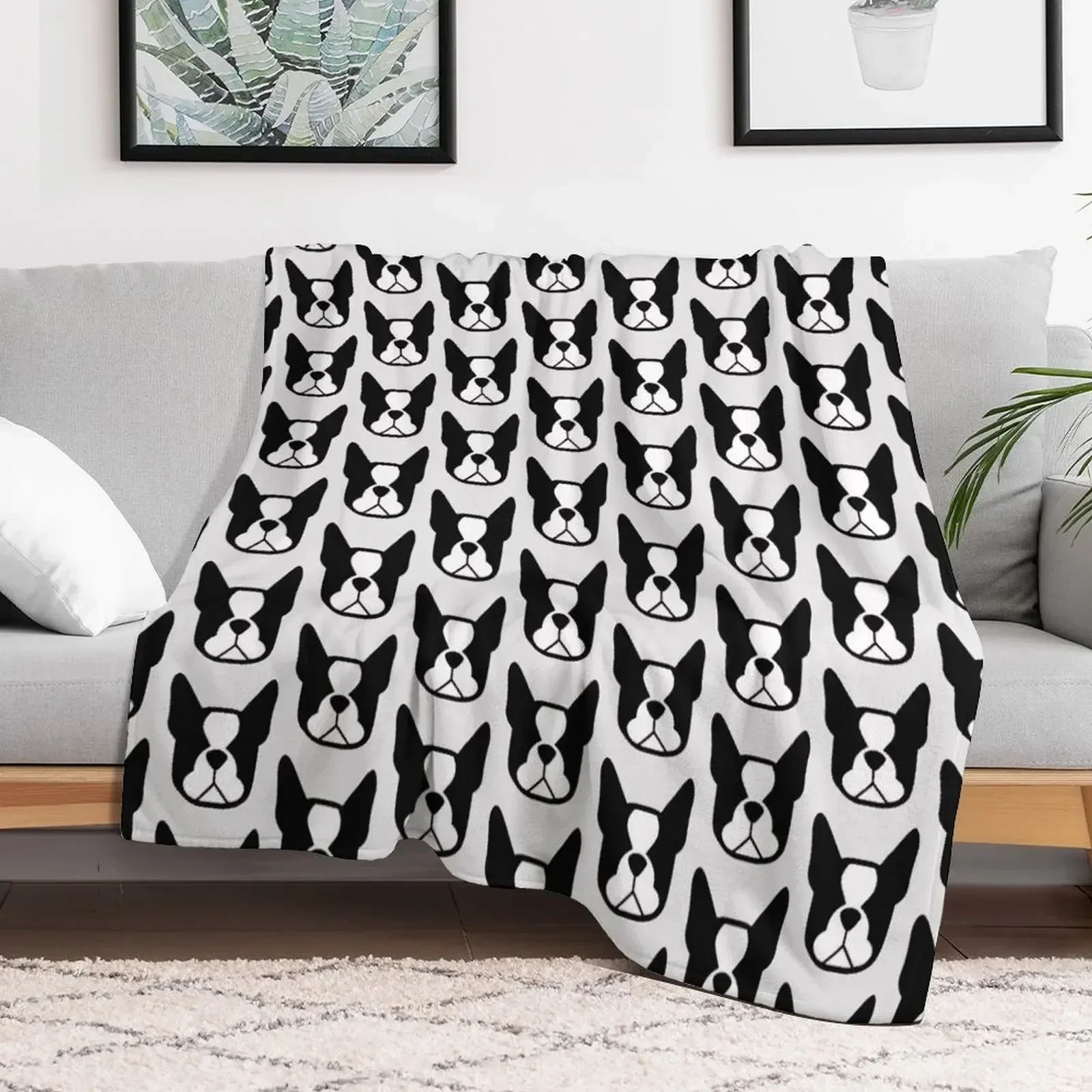 

Boston Terrier face in black and white - bold Boston silhouette - copyright Smooshface United - Boston Terrier gif Throw Blanket