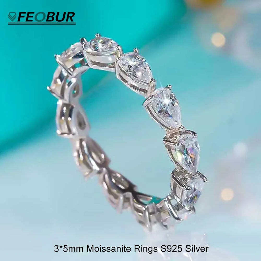 

FEOBUR 5 карат 3*5 мм грушевидной формы с полным муассанитом кольцо Eternity Band для женщин S925 Серебро Lab Created Diamond обручальные кольца ювелирные изделия