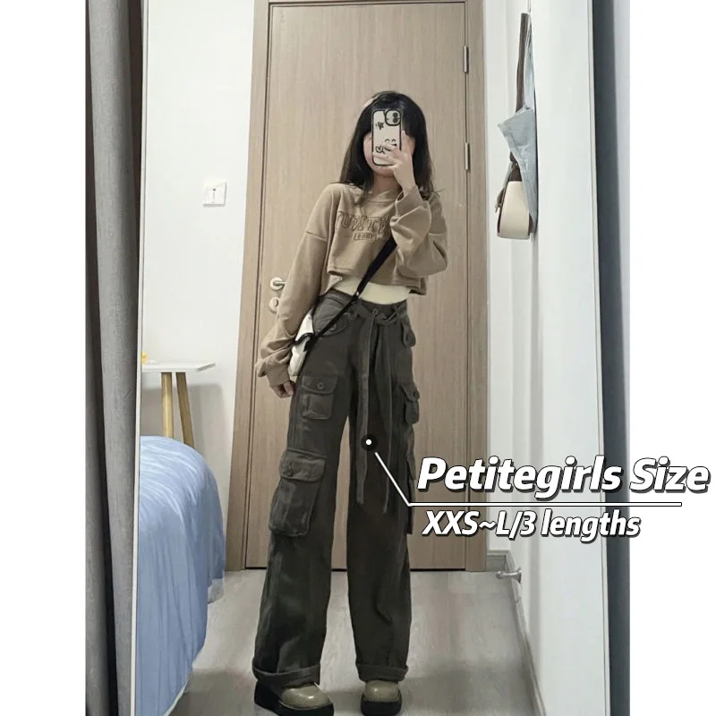 

150cm Petite girls American High Street Workwear Jeans Women low-Waisted Straight-leg Wide-leg Mopping The Floor XS Appear High