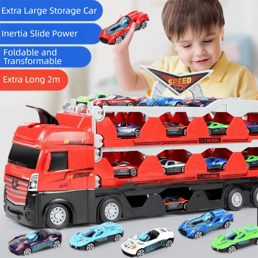 Large Size Car Transporter Truck 8/16 Pcs Diecast Model Sports Cars Model Transforming Carrier Multifunctional Storage