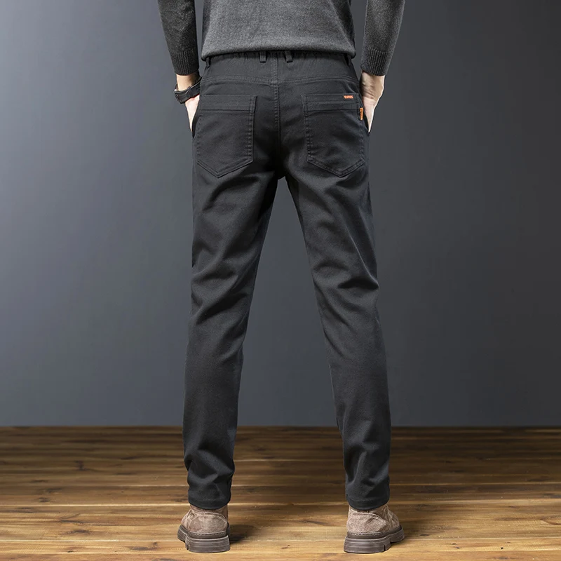 Calça casual grossa de algodão masculina, roupas elásticas, calça de trabalho empresarial, tamanho grande, nova moda, outono, inverno