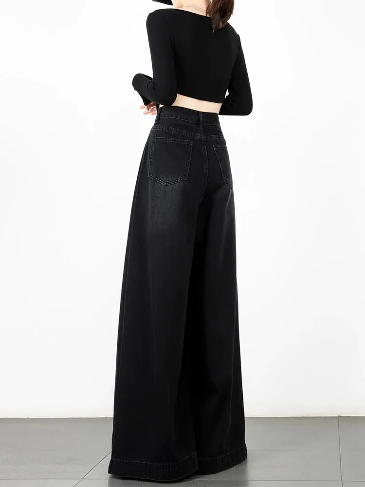 Hochwertige Hose mit weitem Bein schwarz hohe Taille Jeans in voller Länge einfache lässige Cyber-HipHop-Jeans hose koreanische Mode Gothic