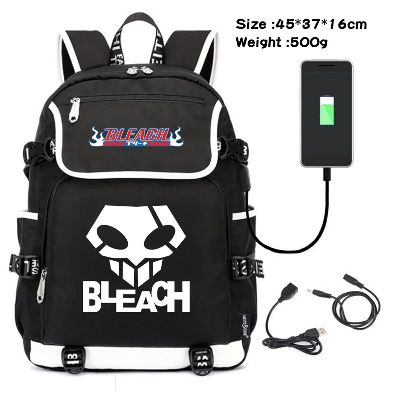 Men Backpacks Student School Book Bag Cosplay Bleach Kurosaki Ichigo USB Backpacks Rucksack Laptop Bags Travel Shoulder Bags