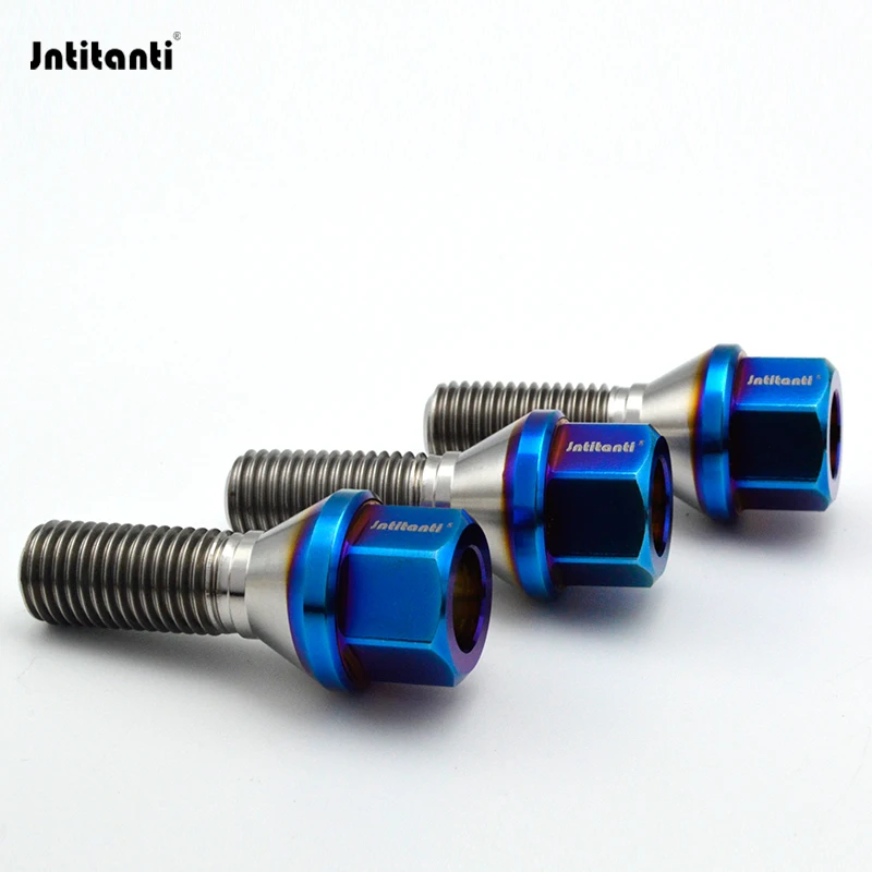 Jntitanti (16+4+1)pcs M14*1.5*28-45mm 60 Degree Cone Seat Gr.5 titanium Car Wheel bolt titanium Bolt for refitted VW AUDI etc