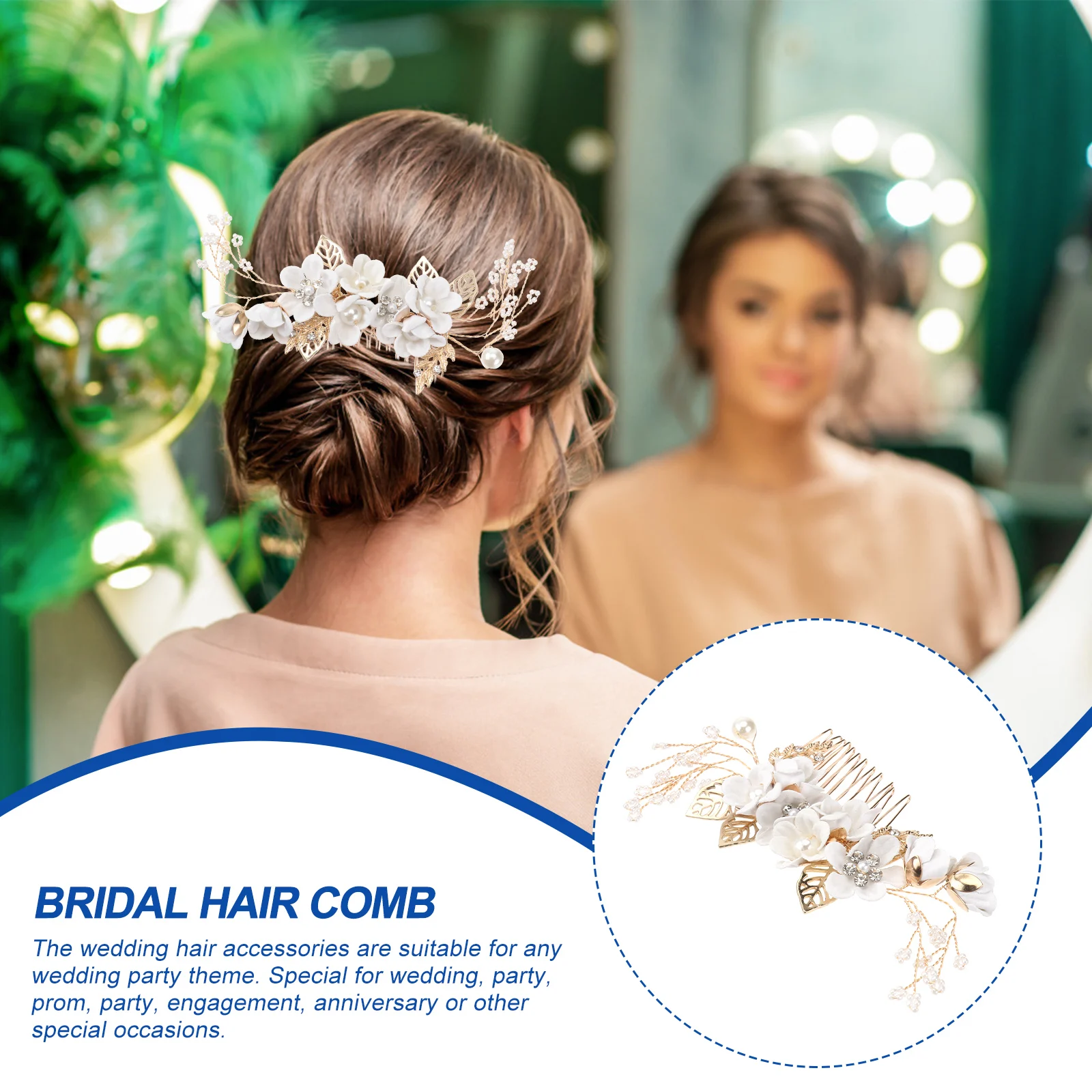 

Beautiful White Crystal Flower Hair Comb Bridal Wedding Accessory For Bride Bridesmaid Party Prom Engagement Anniversary
