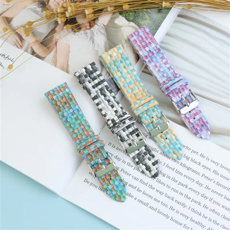 *new style* Watch Strap  Women  Colorful Braided Pattern Mosaic Lattice Watchband 14mm 20mm Top Quality