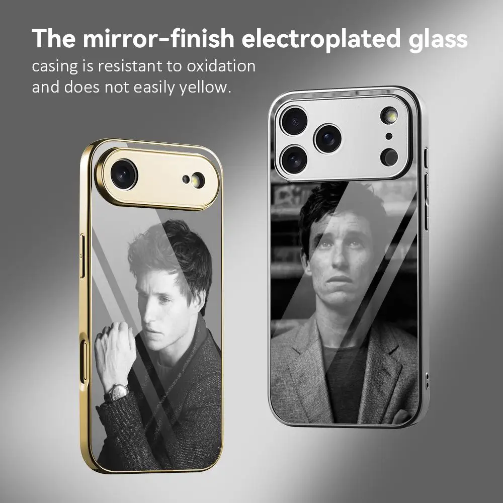 

E-Eddie Redmayne Fashion Phone Case For IPhone 17 16 15 14 13 12 Pro Max Plus Electroplated Metal Bumper Case Tempered Glass