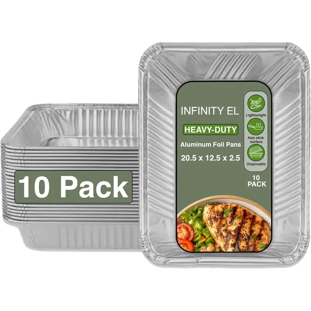 

10-Pack Medium Disposable Aluminum Pans, 20.5x12.5x2.5 - Ideal for Catering, Baking, and Meal Prep