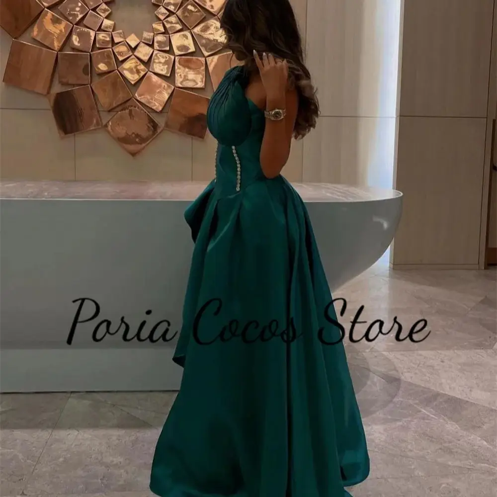 Satin A-Line Evening Gown Single-Shoulder Draped Crystal Floor Length Sleeveless Women's Elegant Prom Dresses فساتين سهرة فخمه