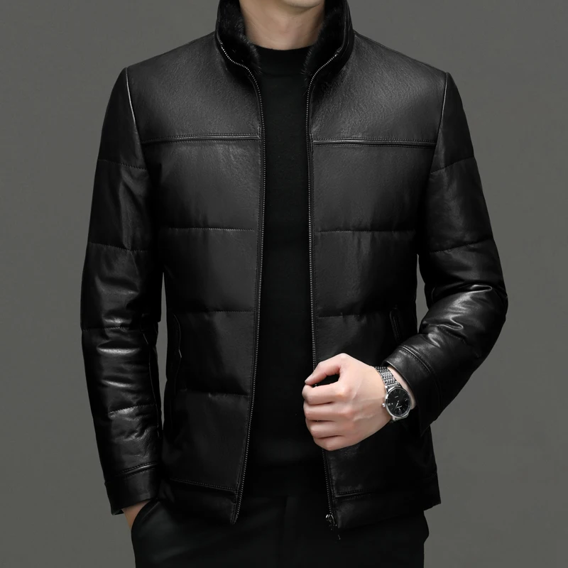 2024-Autumn and Winter New Fashion Men\'s Business Leisure British Style Solid Color Korean Leather Jacket Cotton Sheepskin Coat