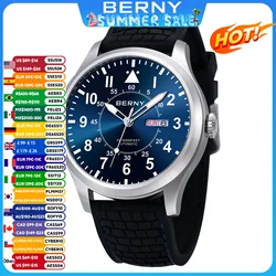 BERNY Automatic Aviation Men's Watch 100% Original NH36 Sapphire Luminous Big Size Diver Watch 200M Top Mechanical Watch for Men