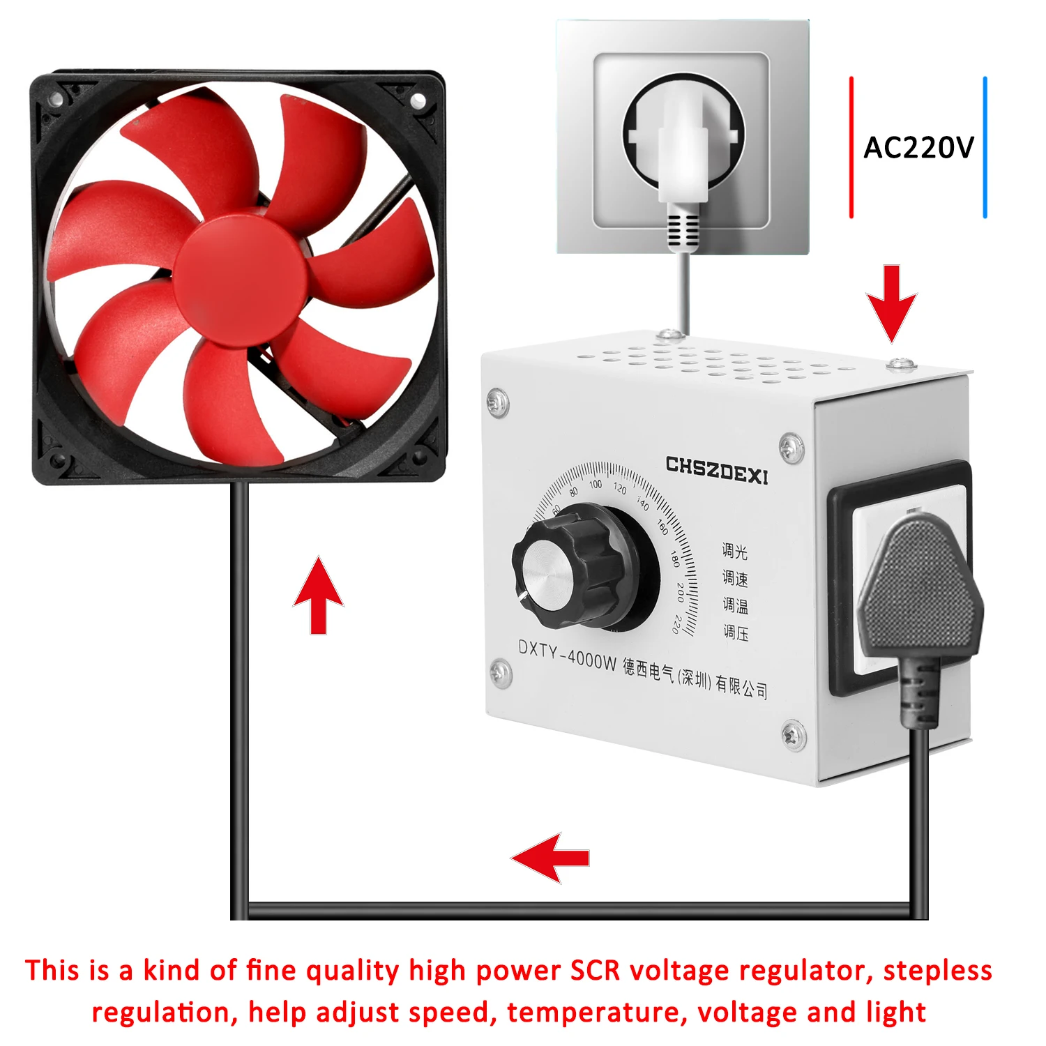 4000W Voltage Regulator Compact Variable Voltage Regulator Portable Speed Temperature Light Voltage Adjuatable Dimmer