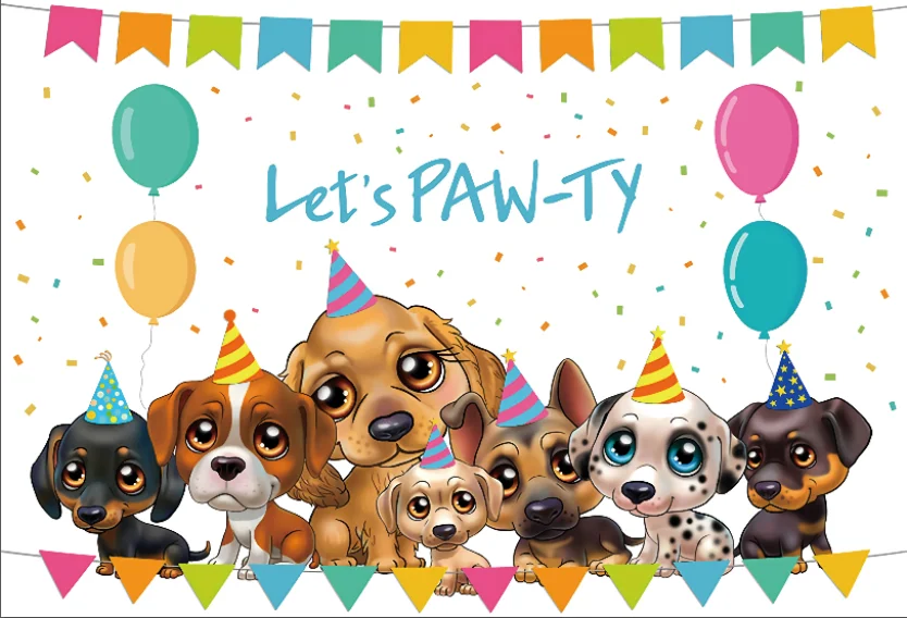 Let's PAW-TY Pet Party Backdrops Cute Dog Cat Birthday Photography Backgrounds Photographic Portrait Photocall for Photo Studio