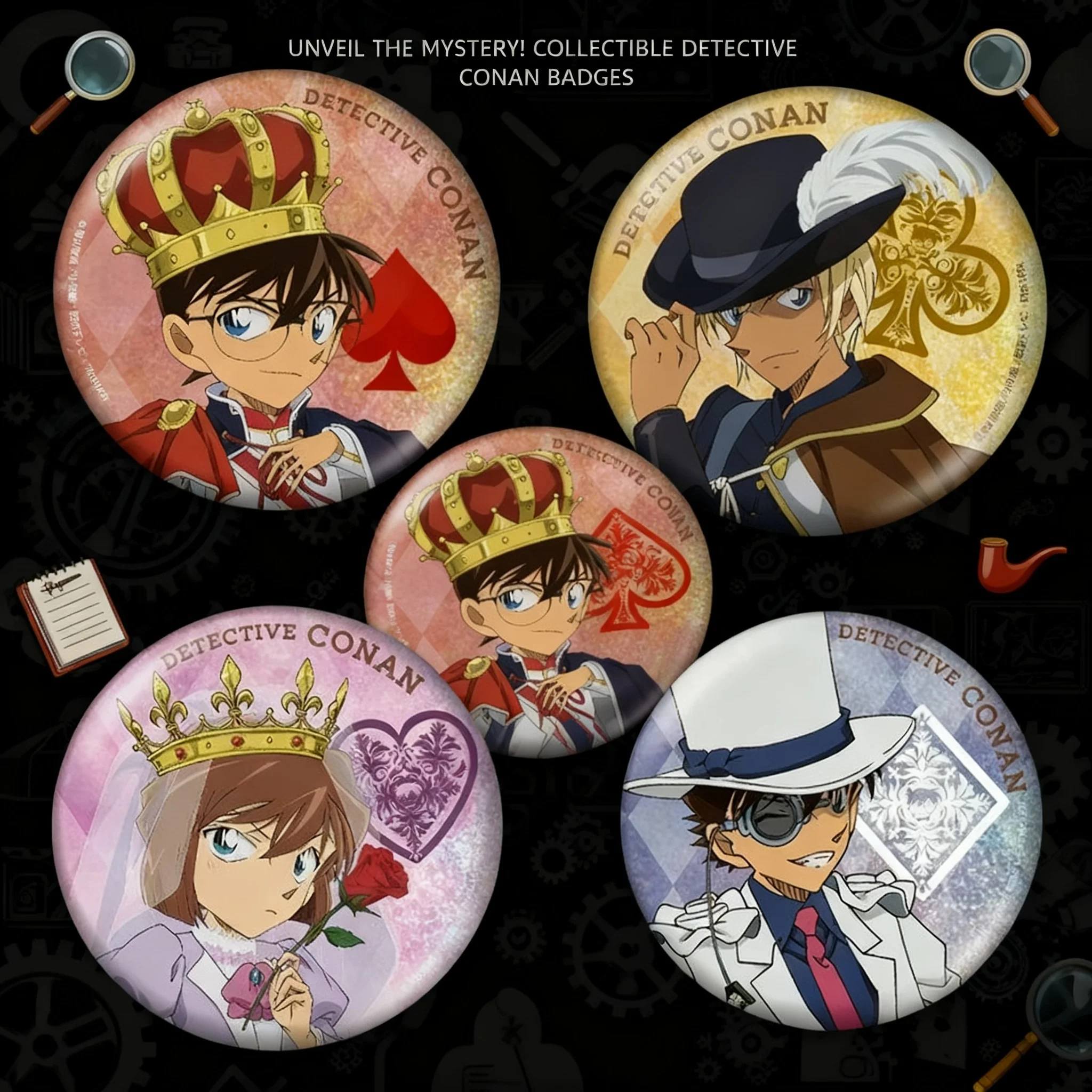

Anime Badges Detective Conan Kaito Kid Edogawa Conan Ai Haibara Rei Furuya Anime Pins Brooches Collectibles Merchandise