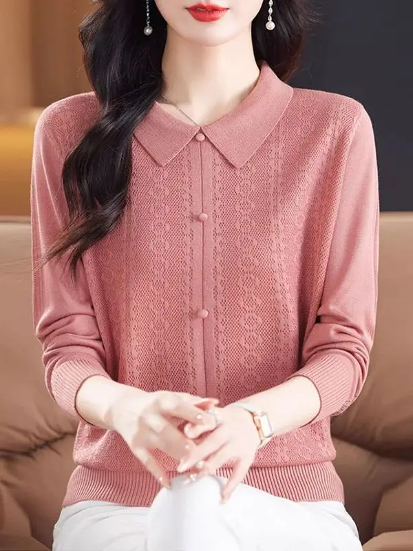 เสื้อไหมพรมคอวีทรงยาวบางเบาสำหรับผู้หญิง สวมใส่สบาย ระบายอากาศดี สไตล์ลำลอง ผลิตจากเส้นใยวิสโคส