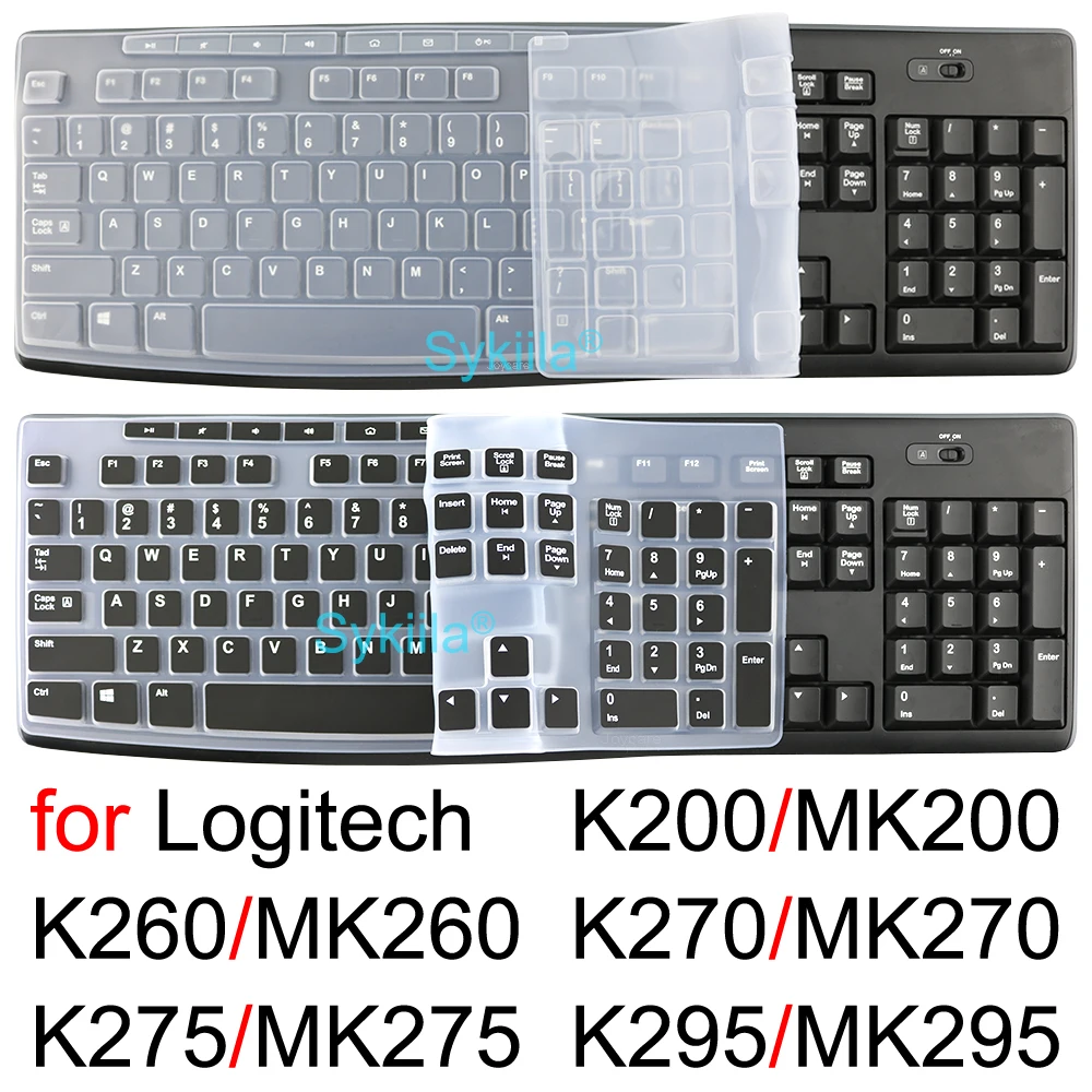 Keyboard Cover for Logitech K200 MK200 K260 MK260 K270 MK270 K275 MK275 K295 MK295 Wired Black Silicone Protector Skin Case Film