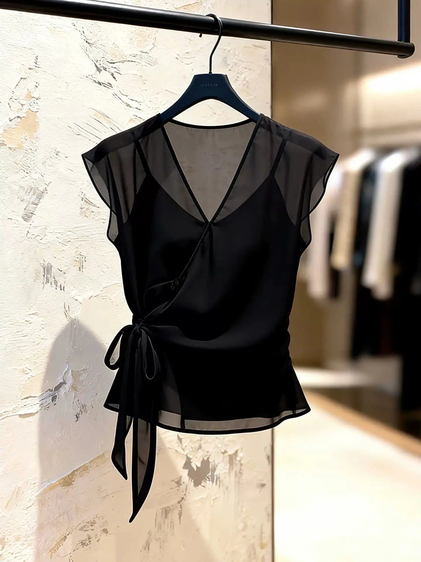 

Slimming Effect Waist-Cinching Top Summer New Splice Elegant Overhead Women's Shirt Light Maturity Style Polka Dot Pattern