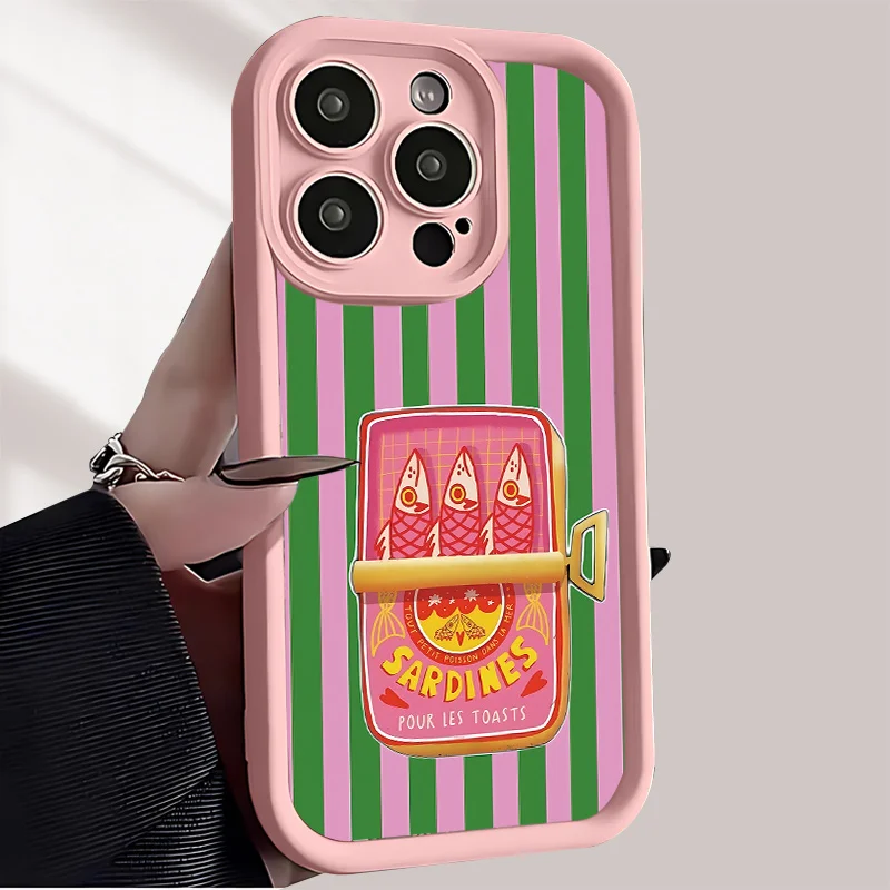 

Summer pink creative stripe sardine pattern phone case for iPhone 17 16 15 14 13 12 11 Pro/Max/Plus fall proof shock proof