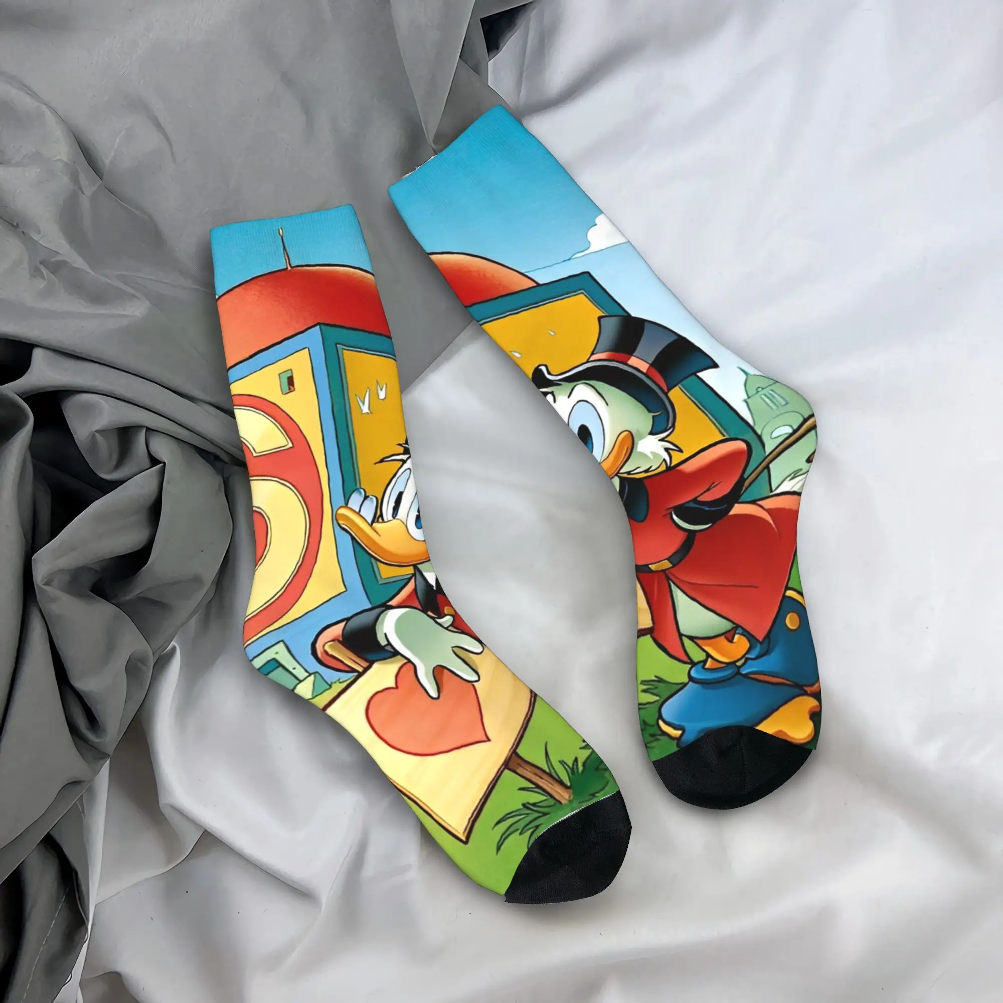 

Men Socks Cartoon Donald Duck Gold Stockings Winter Korean Quality Socks Graphic Skateboard Non-Slip Socks