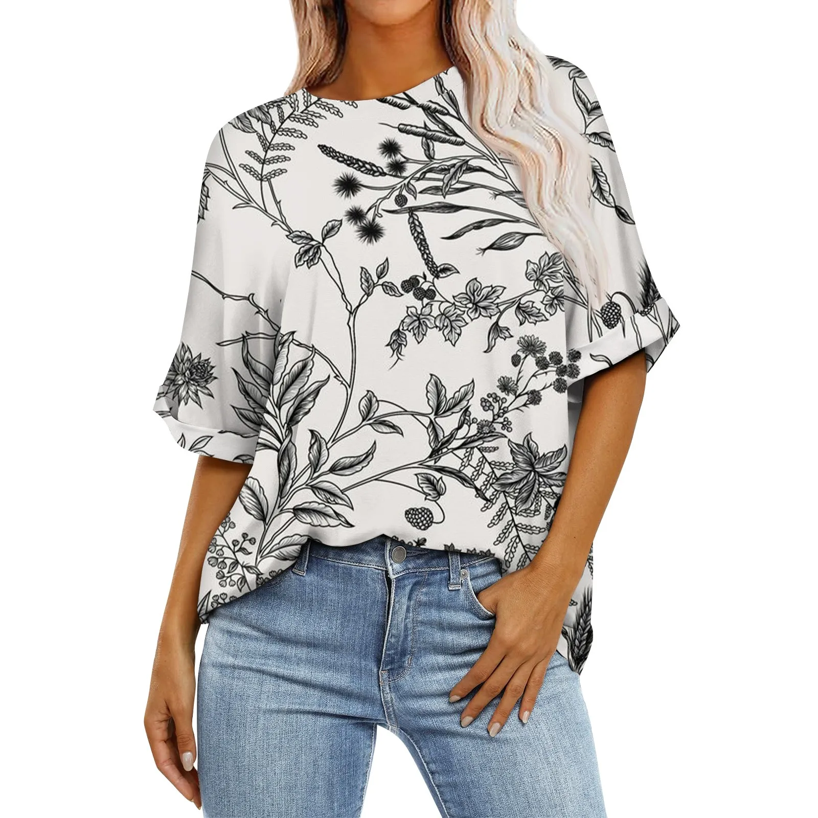 Women'S T Shirt Printed Falling Shoulder Sleeve 3/4 Sleeve Daily Weekend Fashion Basic V Neck Regular Top Women'S Clothing