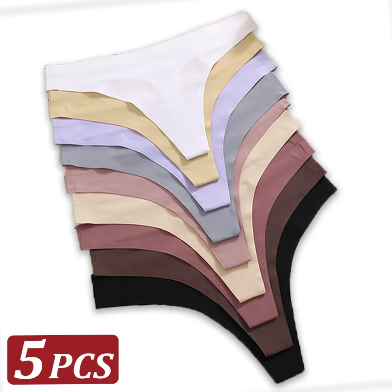 5Pcs/ набор бесшовных ультра тонкие трусики Maillard трусики женские льдовое шелковое белье сексуальное трусики низкой талии g-стринги женское твердое
