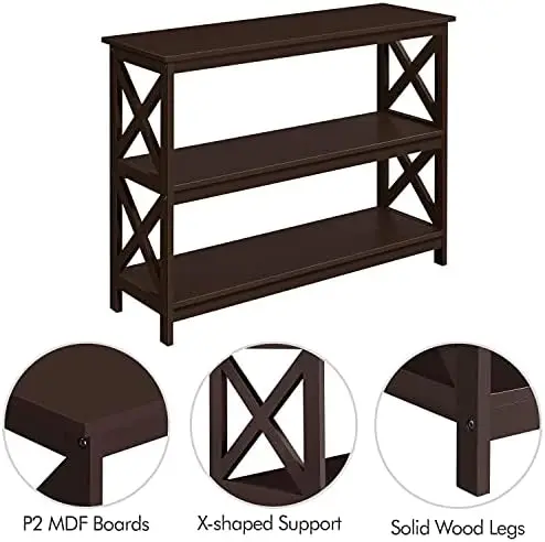 Console Table with 3 Storage Shelves, 3-Tier Entryway Table, Sofa Side Narrow Long Bookshelf for Hallway Living Room view 5