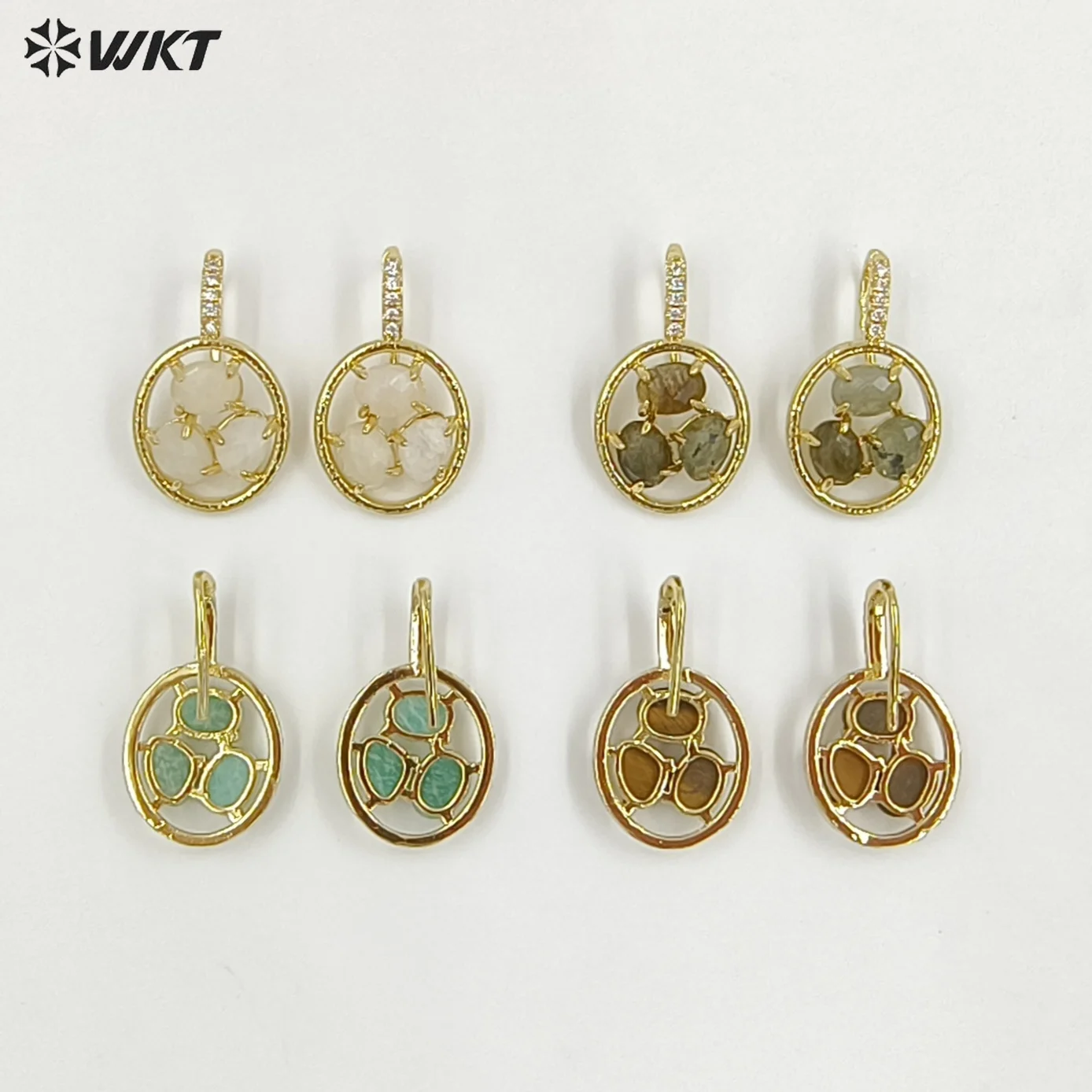 

WT-E795 Нежные позолоченные 18 К три натуральных драгоценных камня с цирконом полые круглые серьги для друга подарок на день рождения ювелирные изделия