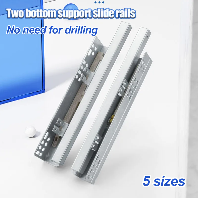 

1Pair Lower Drawer Track Cabinet Bottom Hidden Slide Damping Buffer Drawer Slideway Home Hardware Accessories