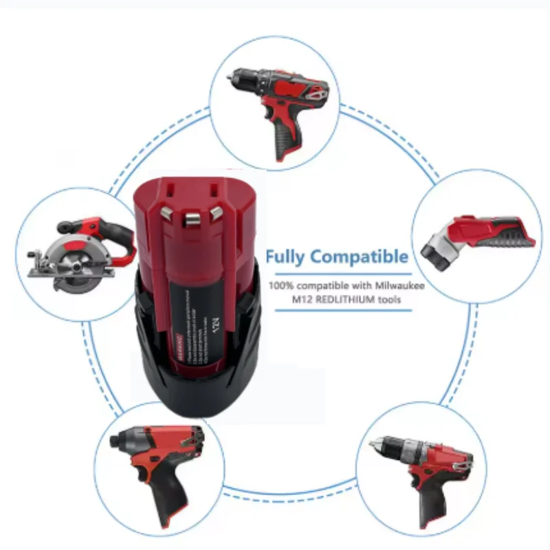 Nová akumulátorová baterie 3000mAh 12V kompatibilní s Milwaukee M12 XC 48-11-2410 48-11-2420 48-11-2411 12 - náhled 6