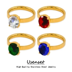 Rings For Women Stainless Steel Red Colorful Zircon Rings for Couple Wedding Rings Birthday Jewelry Gift
