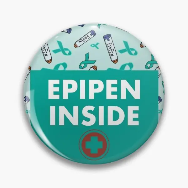 Epipen Inside Medical Bag Teal Ribbon  Soft Button Pin Fashion Lover Lapel Pin Metal Cartoon Brooch Gift Women Collar Creative