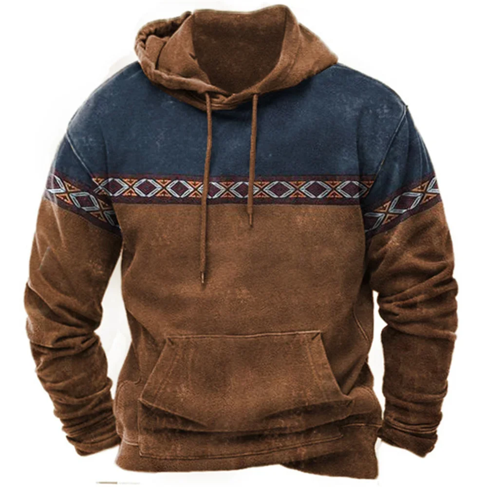 Vintage Tribal Style Men\'s Hoodies Fashion Sweatshirt Spring Autumn New Loose Pullover Casual Jacket Streetwear Oversized Tops