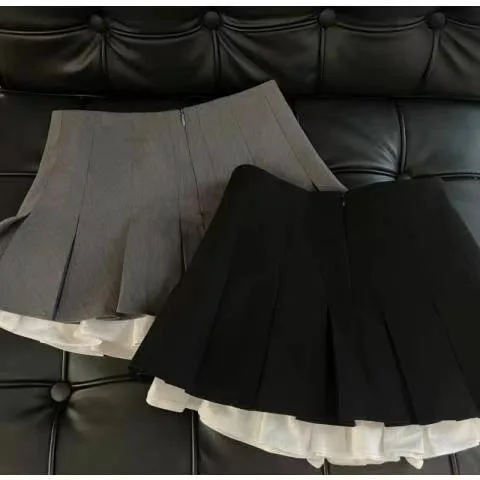 Mooyufon Ruffles Black Mini Skirt Women Korean Patchwork Pleated Skirts Japanese Kawaii High Waist All Match A Line Skirt New