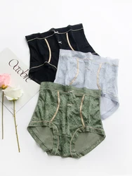 Culotte en coton grande taille pour femmes, slip avec taille haute, Sexy, dentelle, nœud, coton, automne, hiver, culotte de grande taille, sous-vêtements pour femmes