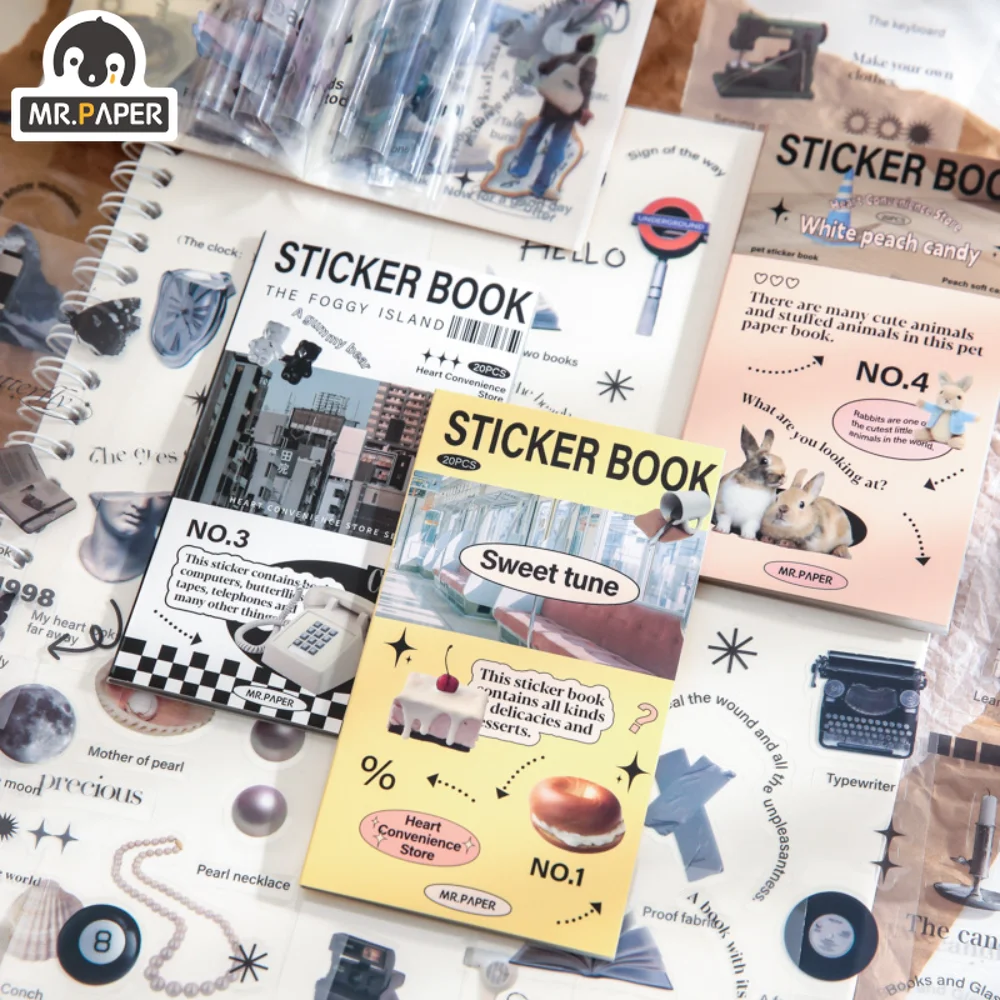 Mr.Paper 4 Styles 20 Sheets/book INS Style Sticker Book Retro Personality Diary Landscape Handbook DIY Collage Korean Stationery