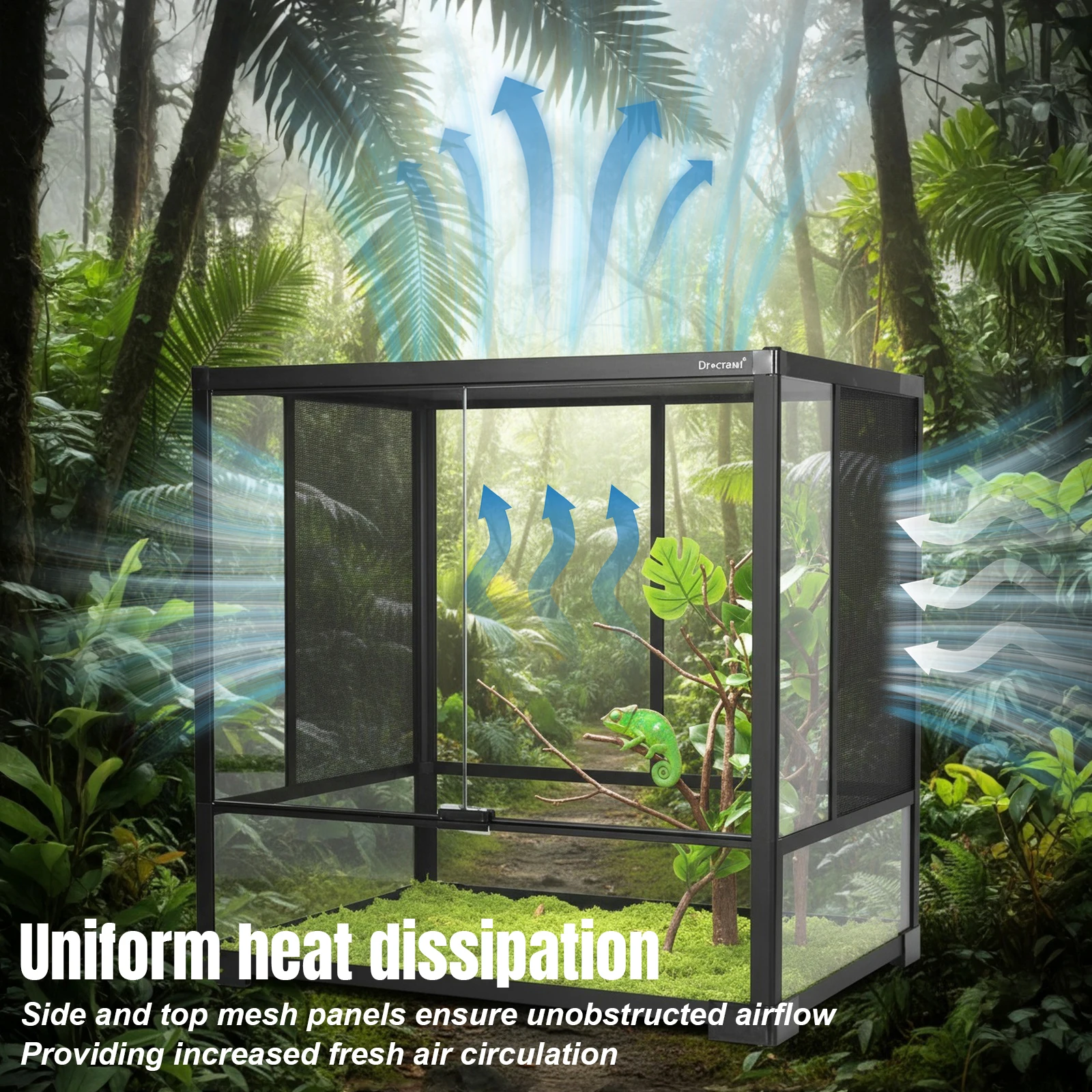 Reptile Zoo Tall Glass Rainforest Habitat Double Hinge Door with Screen Ventilation Reptile Terrarium Easy Assembly Tree Frogs - Image 2