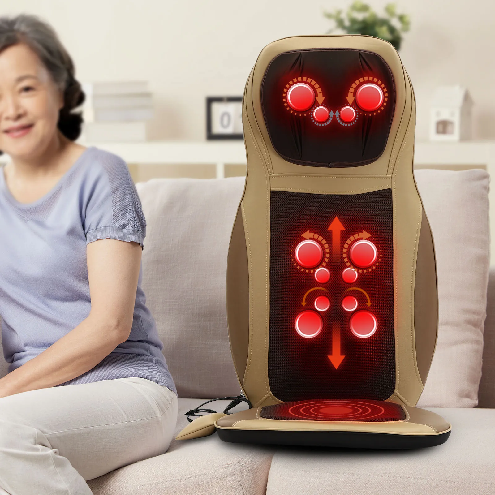 Shiatsu-Massagesitzkissen für Nacken und Nacken, 70 W, 3 Arten von Nacken- und Rückenmassage, Rückenwärmefunktion, höhenverstellbar