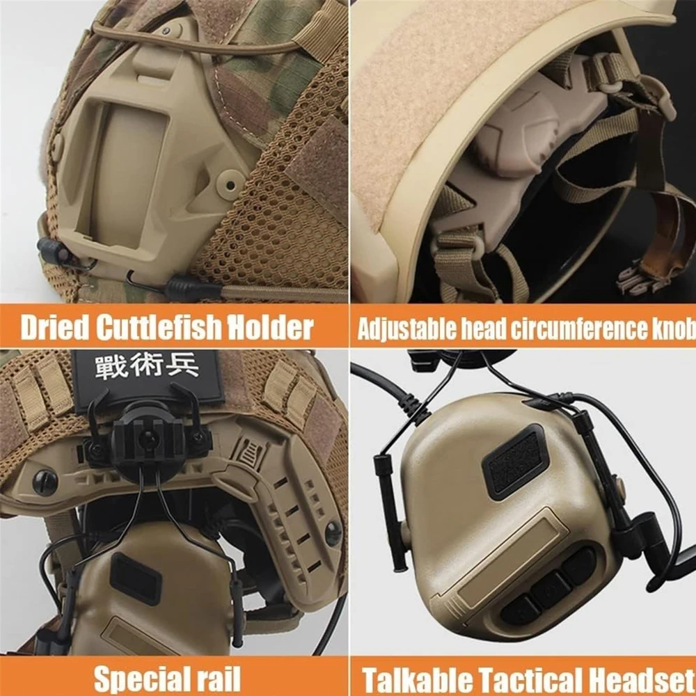 Airsoft Tactical Helmet Set with Fast Helmet Balaclava Steel Mesh Mask Tactical Headset Helmet Night Vision Goggles Mount L4G24