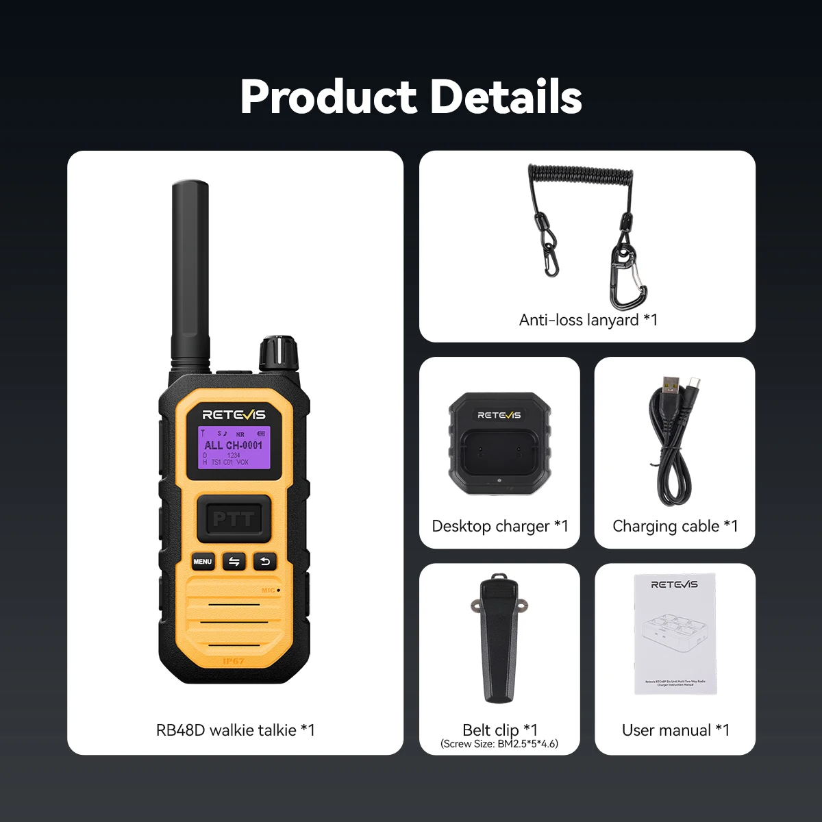 Retevis RB48D DMR Digitales Walkie-Talkie Dual-Mode Digital IP67 Wasserdicht Staubdicht Zwei-Wege-Funkgerät für Baustellen und Fabriken – Detail 12