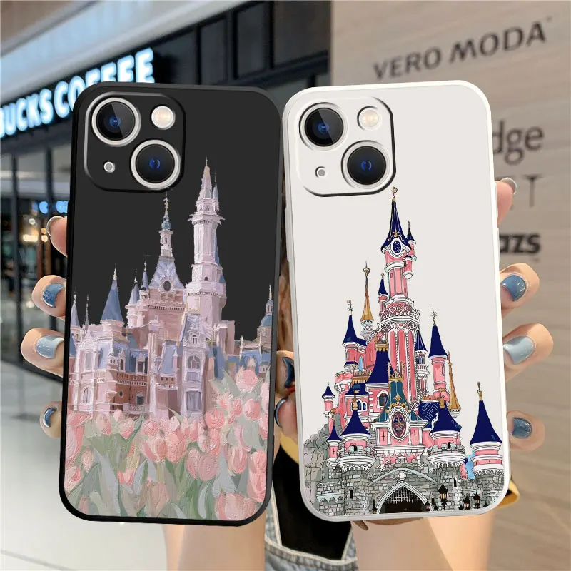 Phone Case for Xiaomi Redmi Note 8 9 9S 11T 9C 11 Pro 7 10C K40 11S 9T 9A 10 10T Disney Pink Castle 2 Liquid Cover TPU Silicone