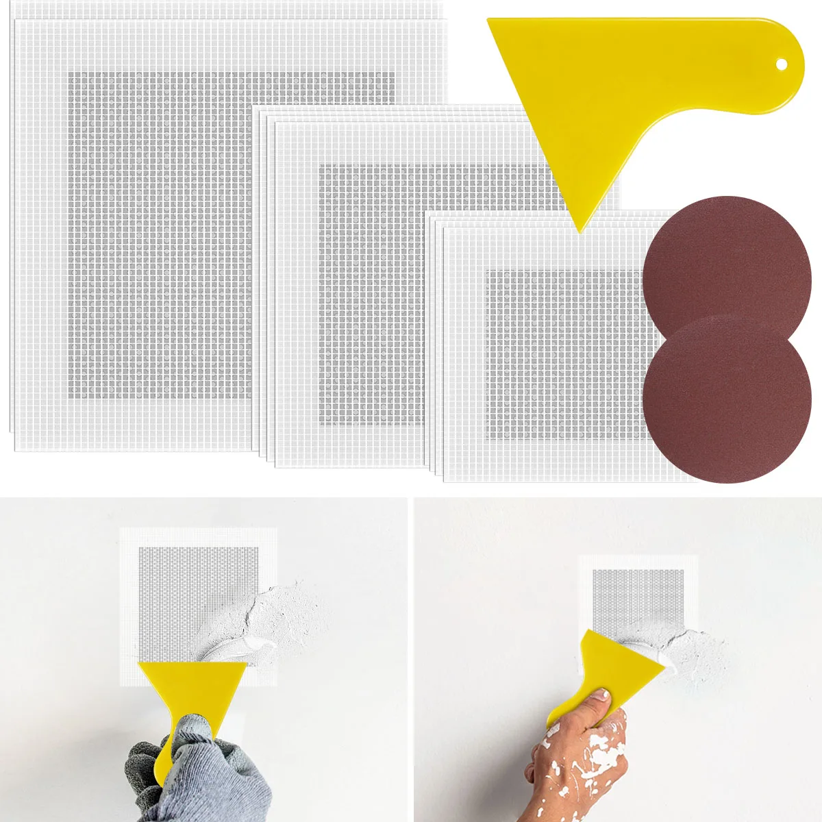 

Drywall Repair Kit 4/6/8inch Fiberglass Mesh Crack Patch Self Adhesive Wall Repair Patch with Scraper Sandpaper Wall Hole Repair