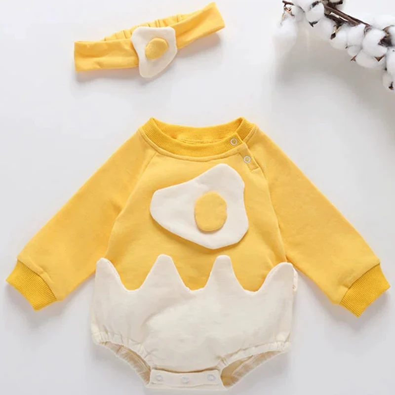 

2Piece Sets Spring Autumn Newborn Girls Clothes Korean Cartoon Cute Egg Cotton Long Sleeve Bodysuit Jumpsuits Baby Tops BC1881