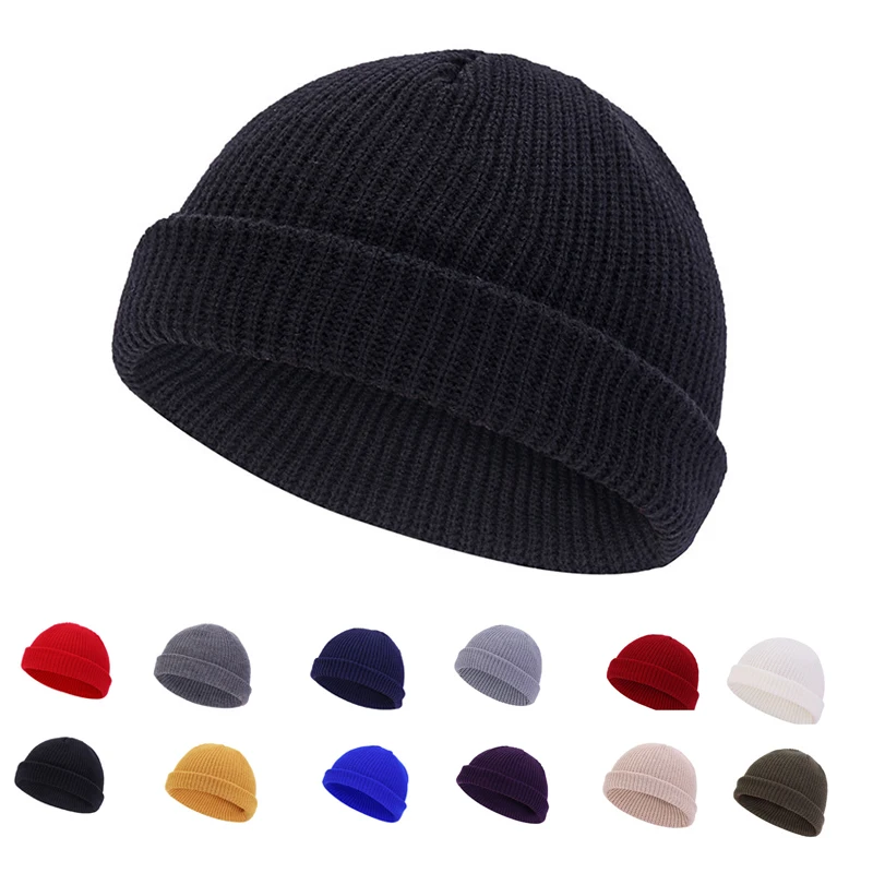 Autumn Winter Melon Cap Men women Knitted Hat Beanie Skullcap Sailor Caps Cuff Short Brimless Retro Navy Style Hats casquette