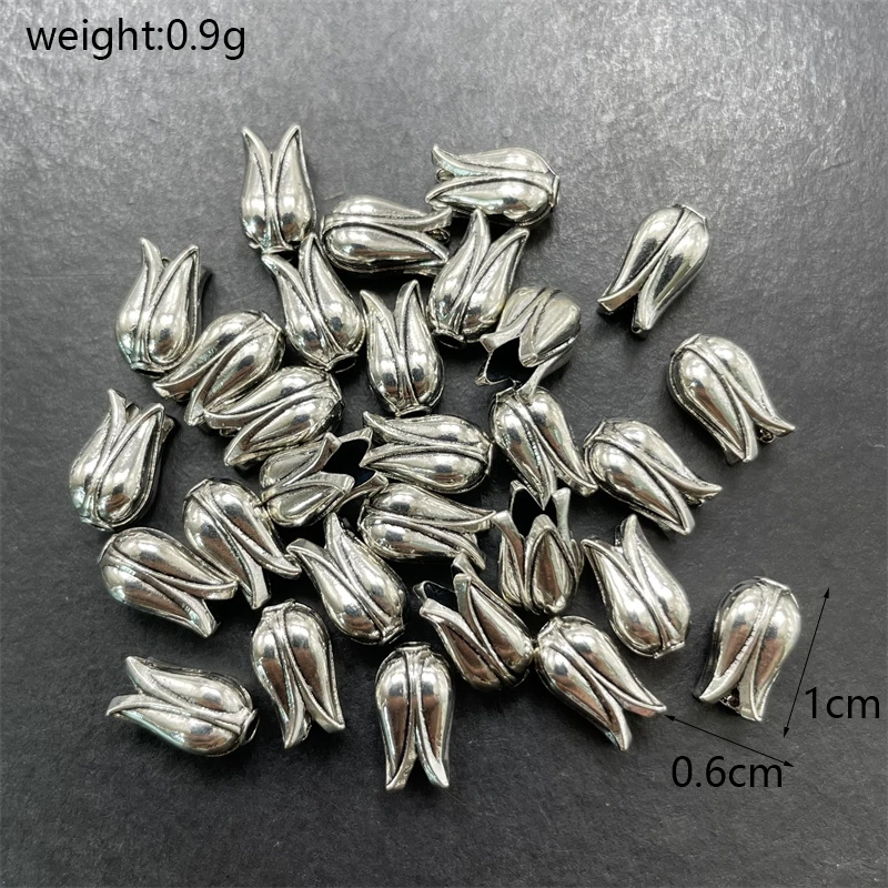 30pcs 3-Color Perforated Tulip Tassel Spacer Bead Cap DIY Tibetan Silver Bronze Jewelry Necklace Connector Alloy Accessories