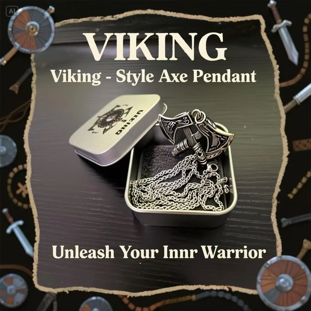 HNSP 316L Edelstahl Wikinger-Rune Axt-Anhänger Kettenhalskette für Herren Schmuckzubehör Hochwertige Geschenkverpackung – Detail 4