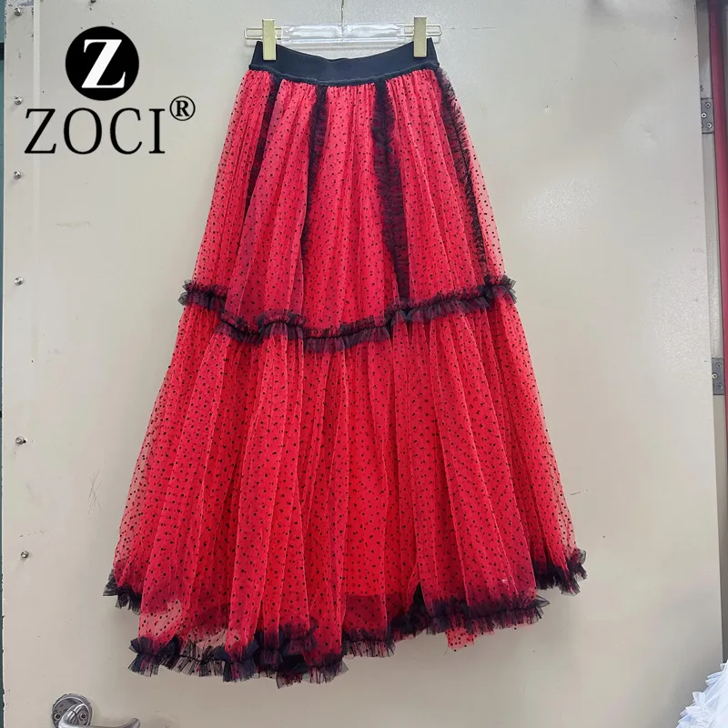 

[zoci] French Polka Dot Mesh Layered Design, Fluffy Skirt, Large Swing Half Body Yarn Skirt A1#8708