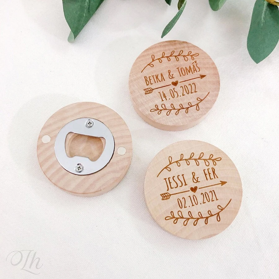 

1/10/50pcs Personalized Wedding Bottle Opener Round Wooden Bottle Opener with Magnet Custom Wedding Openers Gifts for Guests
