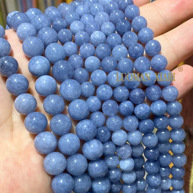 Natural Stone Blue Angelite Beads Loose Round Spacer Beads for Jewelry Making DIY Charms Bracelets Accessories 6 8 10MM 15\'\'